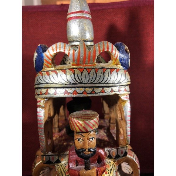 Kadamba Ambari Wooden Handcrafted Painted Elephant Figure 10” India Artwork - Picture 2 of 16